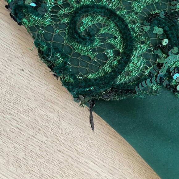 Victor Costa Women Cropped Suit Jacket Sequined Long Sleeve Open Front Green - Picture 6 of 12